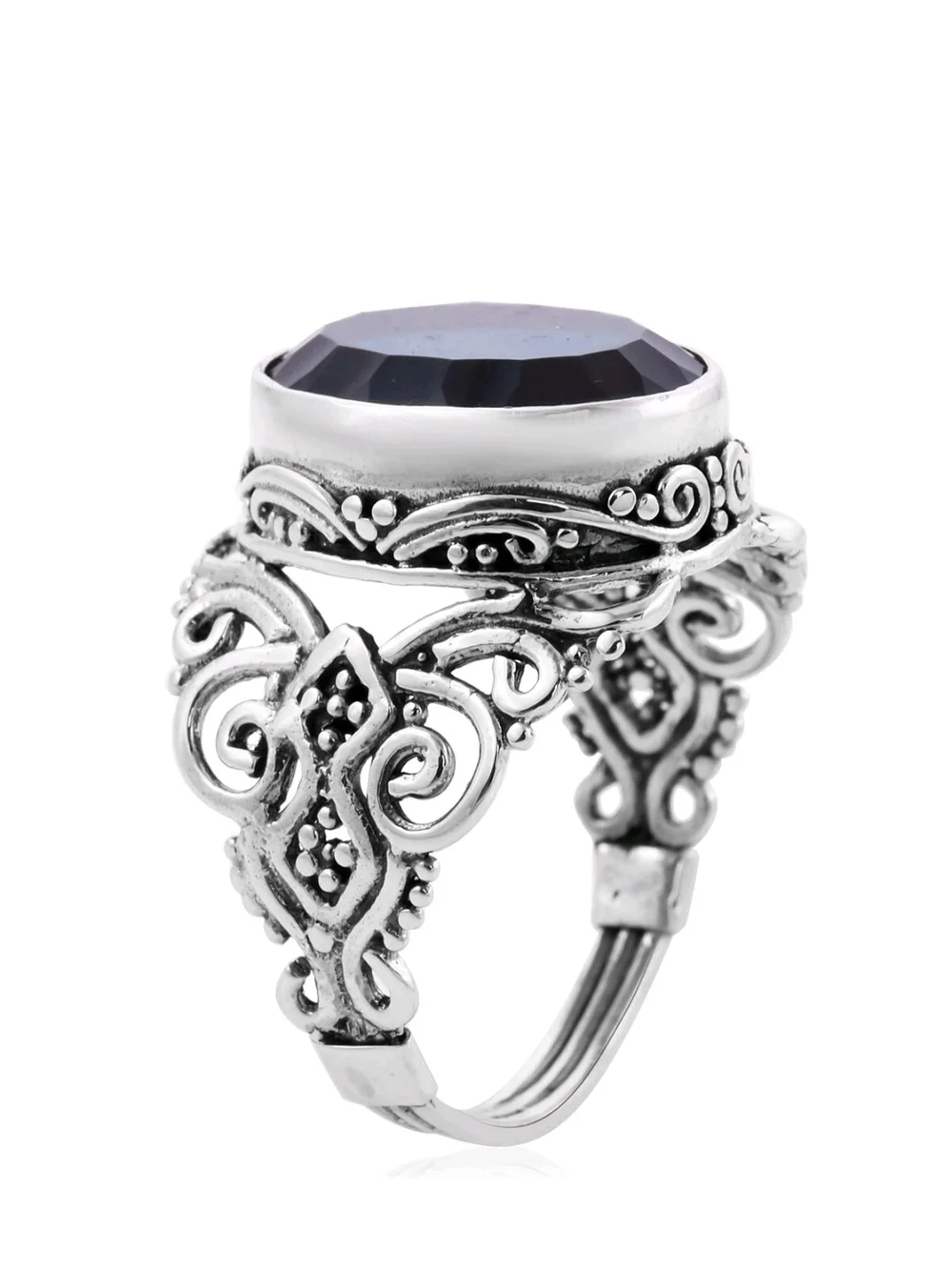 Capri Blue Quartz Bali Legacy Sterling Silver Ring Vintage Vibe Whimsigoth Sz 9